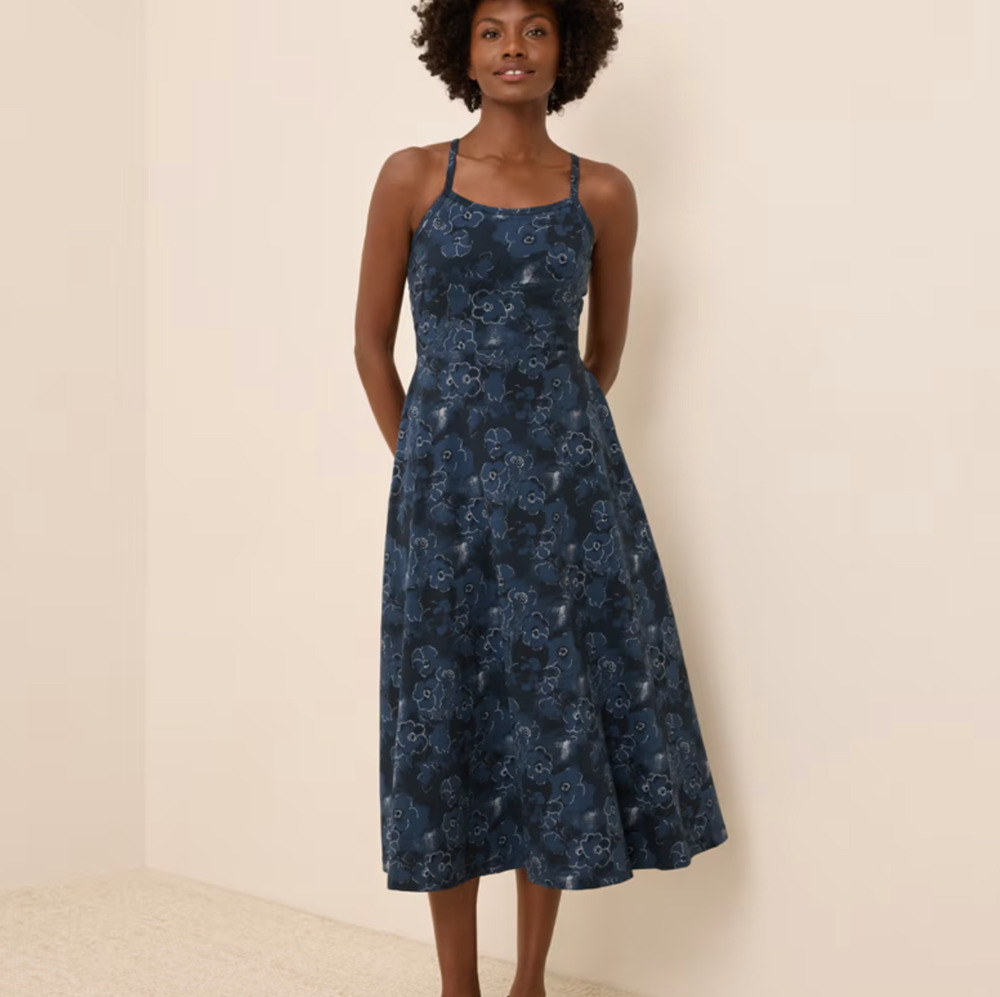 Pact Navy Floral Organic Cotton Cami Midi Dress Women's Size S Sustainable